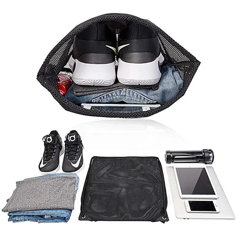 Portable Multifunctional Drawstring Mesh Bags Gym Sports Basketball Storage Shoulder Net Backpack 40*45cm Outdoor Beach Use Bag