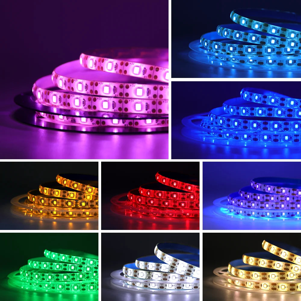 Striscia LED USB 5V SMD 2835, 60 LED/m, colori RGB, flessibile, 1‑5 m