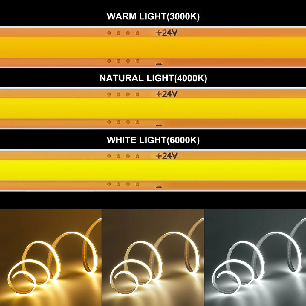 Striscia LED COB 5mm/8mm 400 LED/m 12V-24V Taglio Libero, 3000-6500K