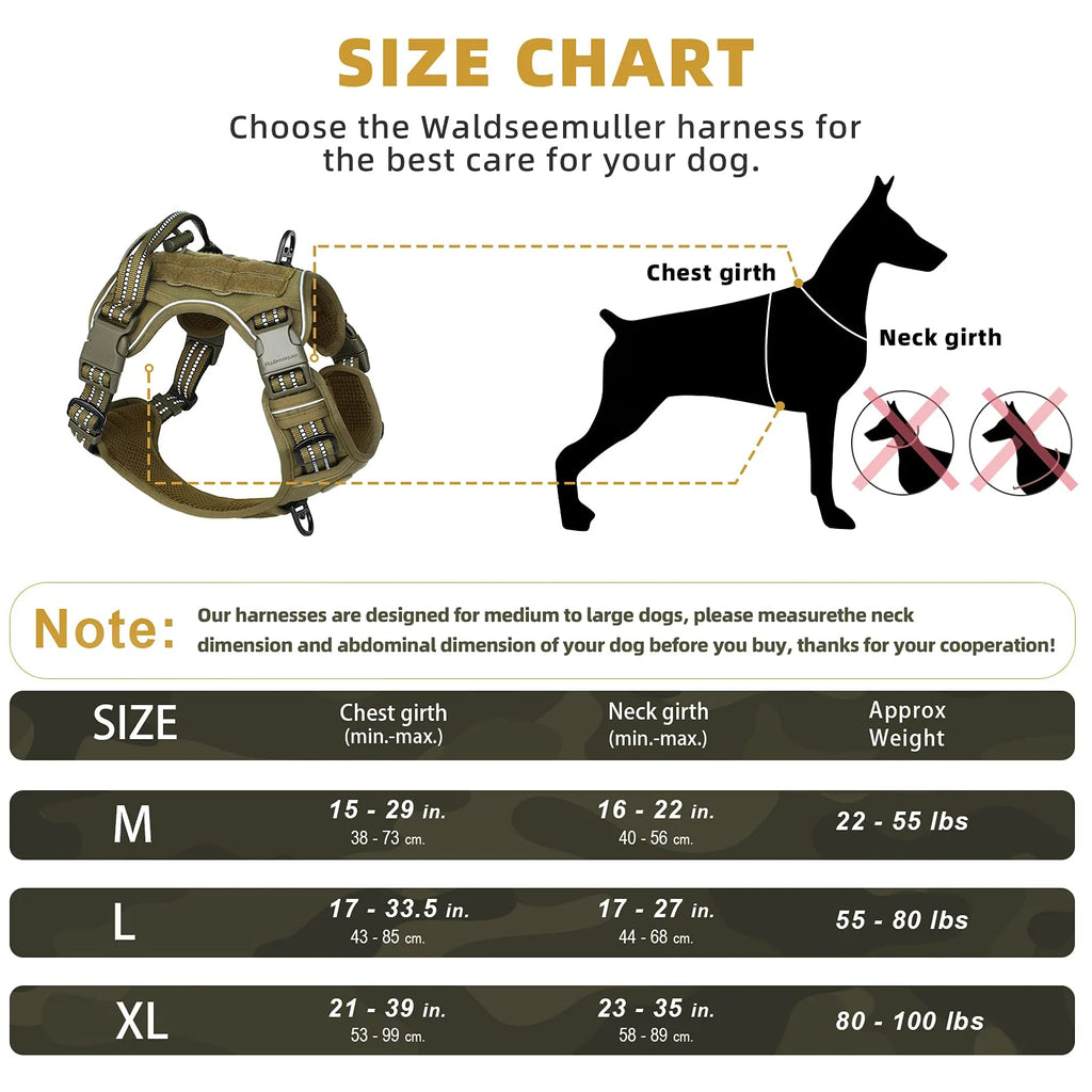 Imbracatura per cane anti tiro, traspirante, MOLLE, riflettente – media/grande
