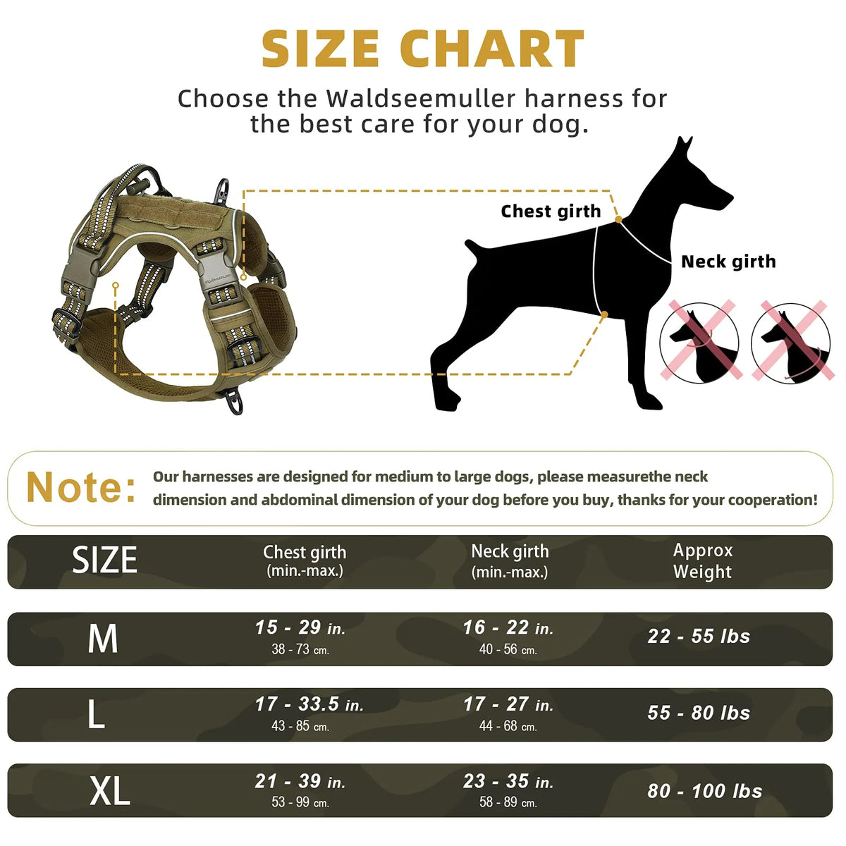 Imbracatura per cane anti tiro, traspirante, MOLLE, riflettente – media/grande