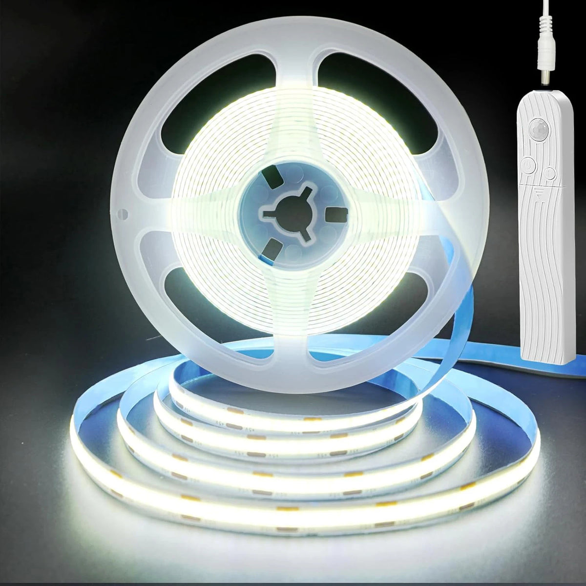Striscia LED COB 5V 320 LED/m con sensore PIR a batteria, adesiva flessibile