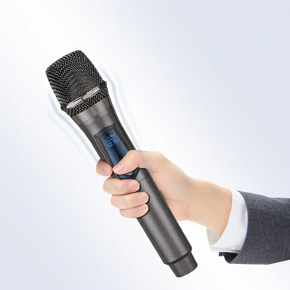 Microfono wireless UHF a 2 canali per karaoke, canto e presentazioni