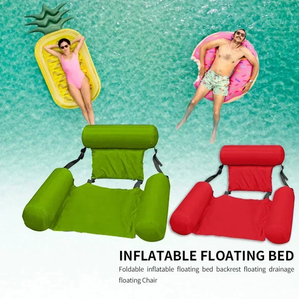 Foldable Floating Water Hammock Float Lounger Inflatable Pool Mat Floating Recliner Bed Swimming Air Mattress Pool Accessories