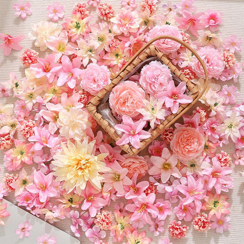 3-10cm Pink Artificial Flowers Head Silk Fake Rose Flower Wedding Marriage Decoration Party Supplies for Home Decor Garland