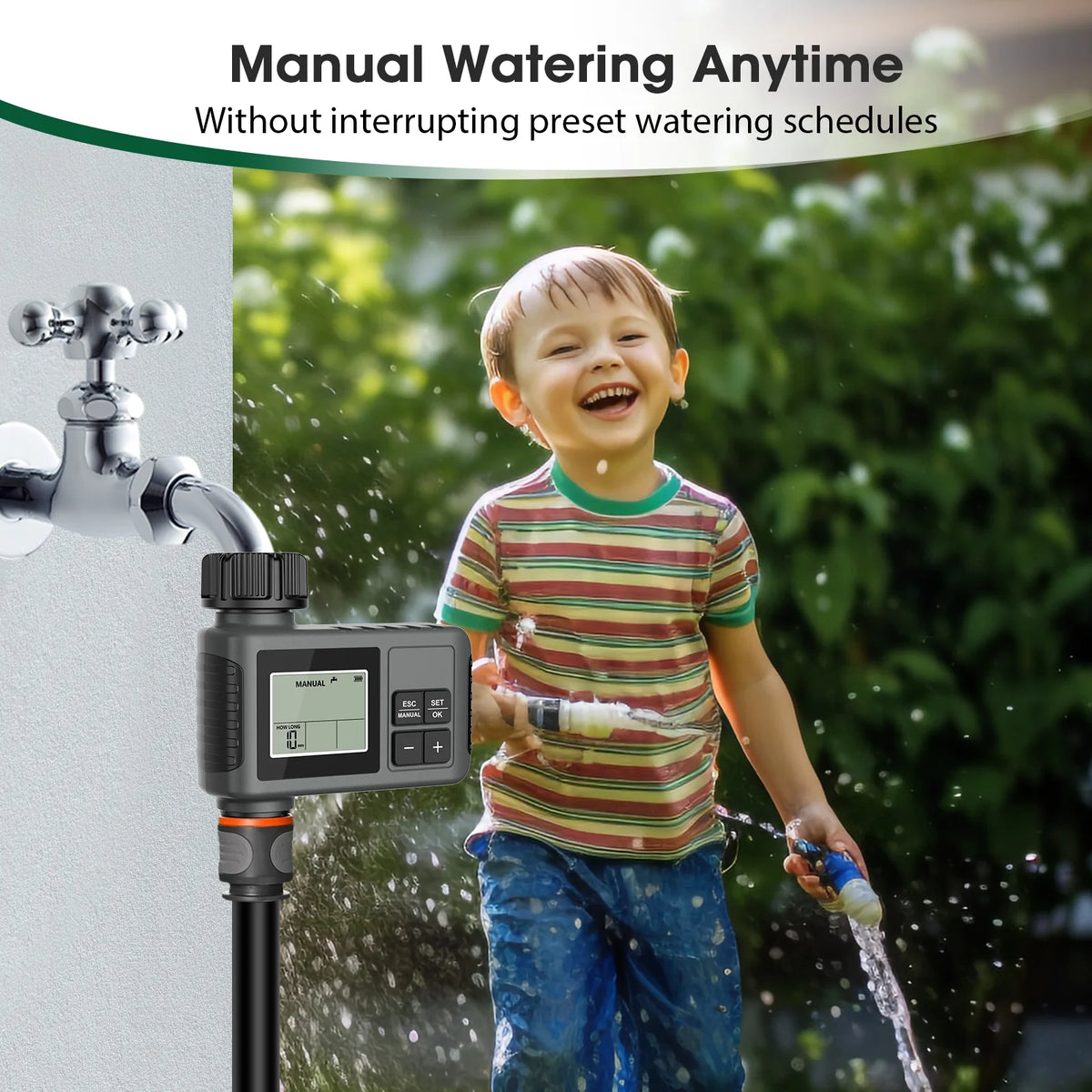 Timer automatico per irrigazione con LCD, impermeabile IPX7, programmazione