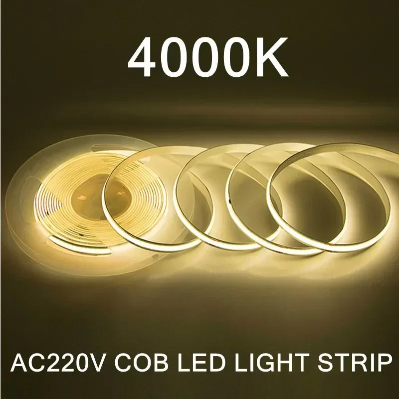 Striscia LED COB 220V 240 LED/m, luce bianca 3000-6000K, flessibile 5m