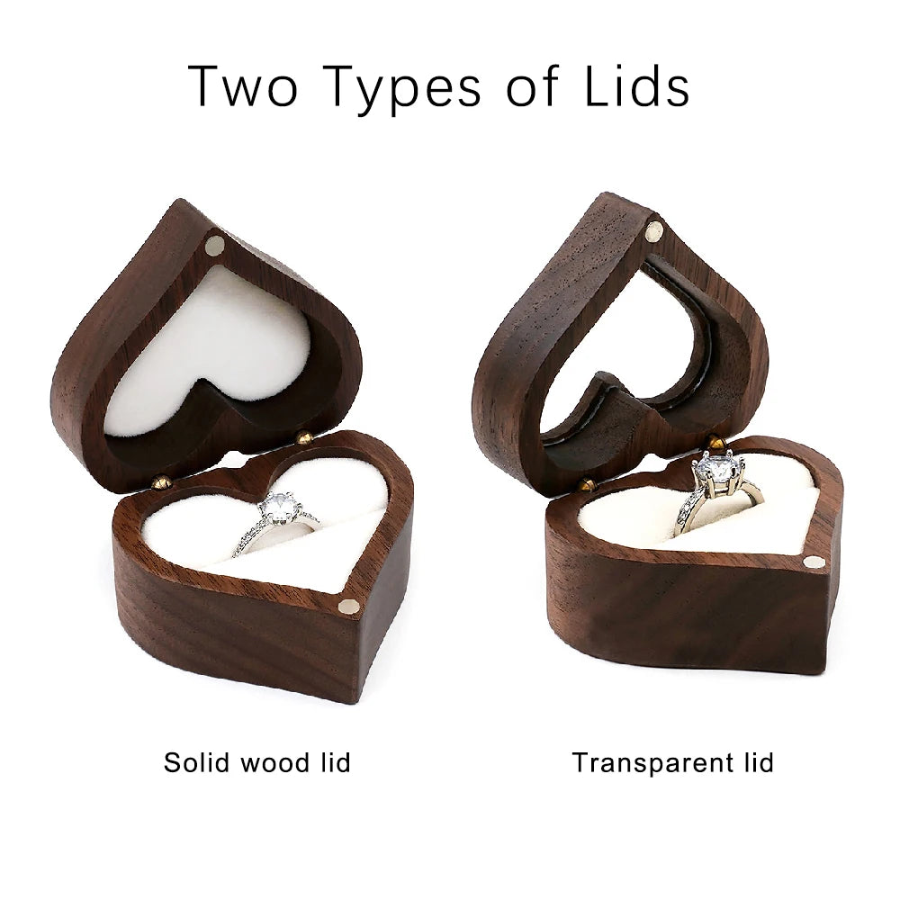 Classical Heart Shape Wedding Ceremony Ring Box Walnut Wood Jewelry Boxes Proposed Wedding Jewellery Storage Organizer Ring Box