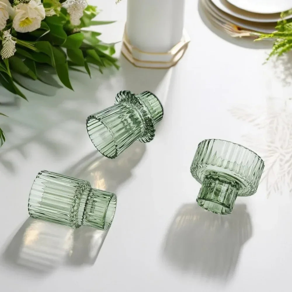 Set 3 portacandele in vetro a cono doppio lato, per matrimoni e decorazioni
