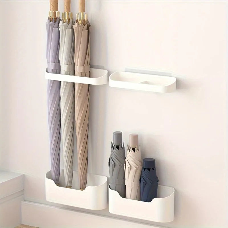 Wall-Mounted Umbrella Stand with Drip Tray Vertical Storage for Long Handle Umbrellas Space-Saving Organizer for Indoor Use