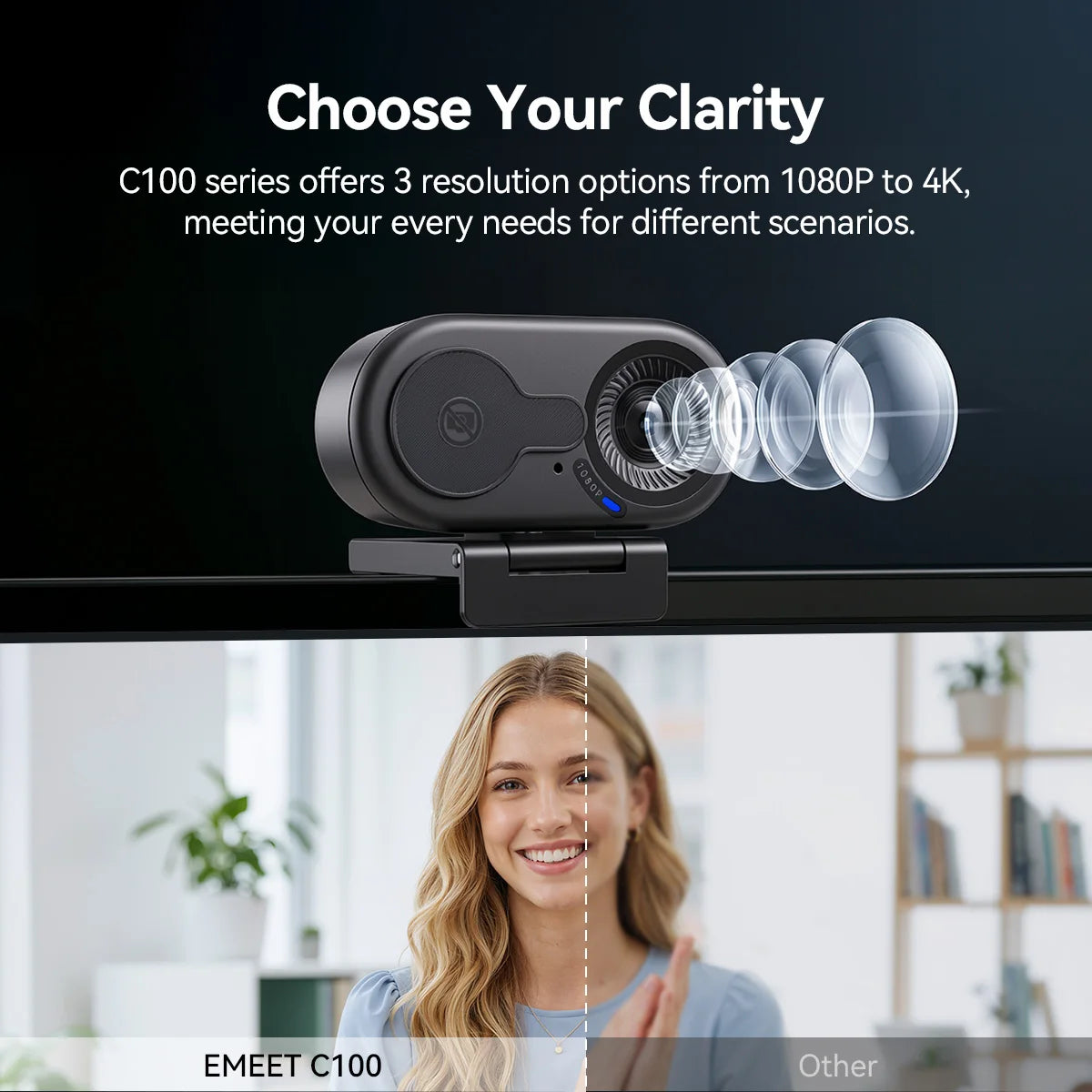 Webcam USB 4K/1080p con microfono integrato e copertura privacy – 66° FOV
