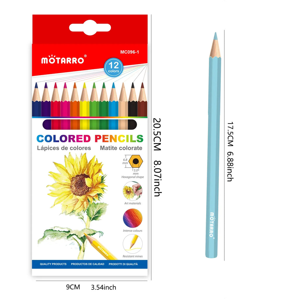 Set 12 Matite Colorate per Acquerello – Disegno, Schizzi e Scrittura Scolastica