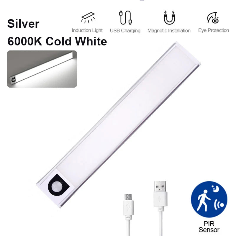 Lampada LED ricaricabile con sensore di movimento, 3 colori per armadi e cucina