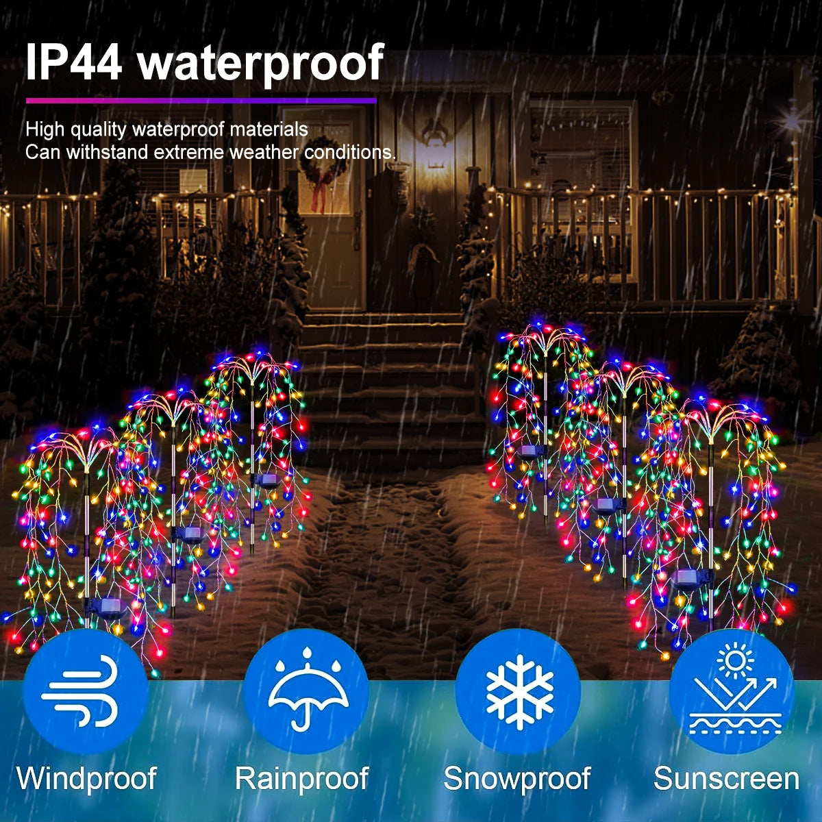 Luci LED solari 200/120 per esterno, decorazione fuochi d'artificio impermeabile