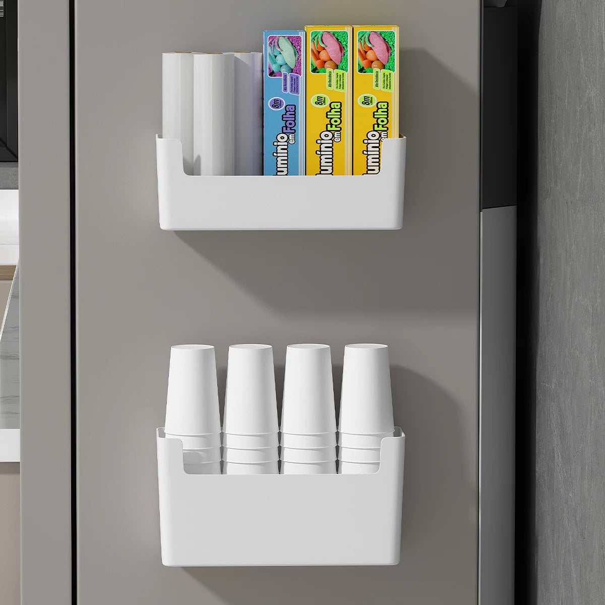 WORTHBUY Wall Mounted Punch Free Self Adhesive Storage Rack Holder Cabinet Door Plastic Organizer Shelf Kitchen Accessories