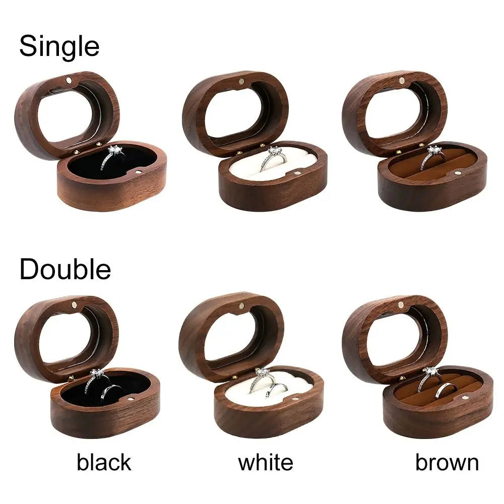 1Pcs Oval Wooden Retro Jewelry Box Lover Ring Display Box Engagement Wedding Couples Ring Storage Holder Love Gift Earrings Case