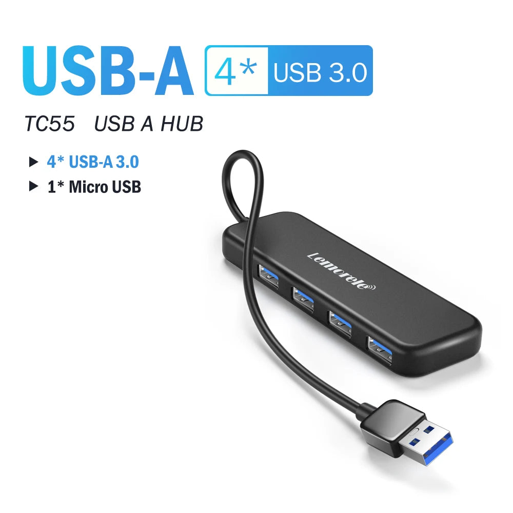 Hub USB 3.0 Type‑C 4 porte per laptop – compatibile con Lenovo, MacBook, Dell