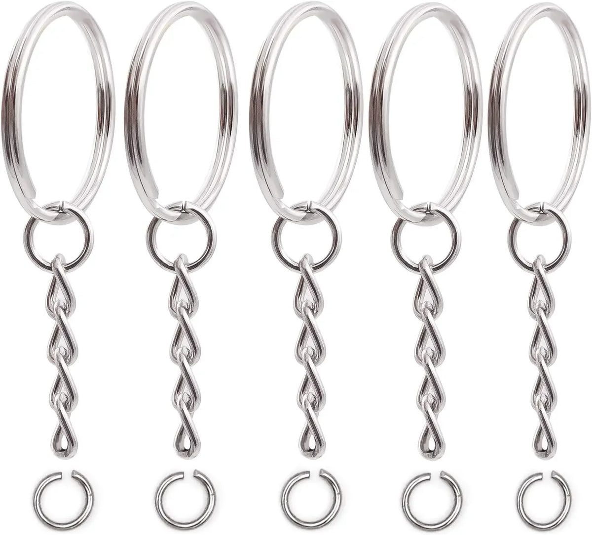 50/100pcs Stainless Steel Metal Blank Keyring Keychain Split Rings DIY Keyfob Keys Ring Lobster Clasp Key Pendant Chains Buckles