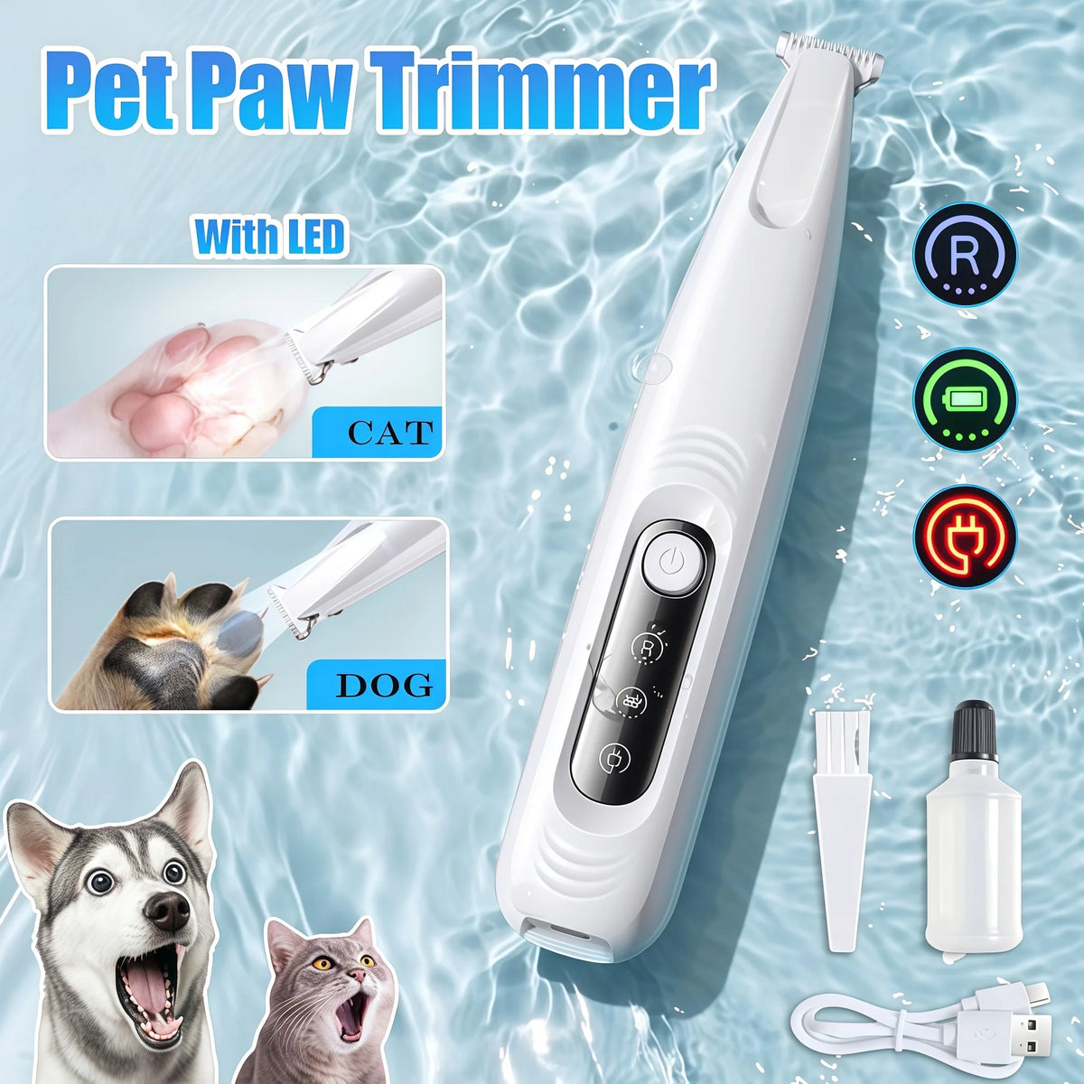 Trimmer per zampe canine con luce LED e lama in acciaio inox 18 mm,…