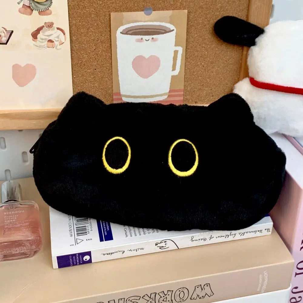 Trousse à crayons portable motif chat noir grande capacité trousse scolaire