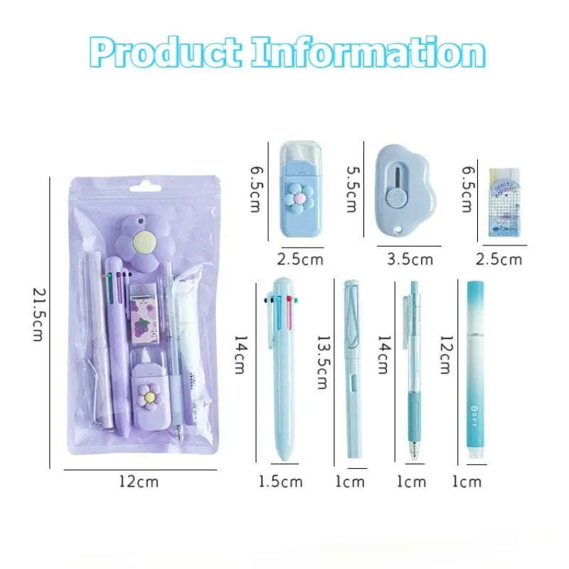 7pcs/set Cream Color Cute Stationery Set Office Supplies School Student Gift Kawaii Writing Supplies