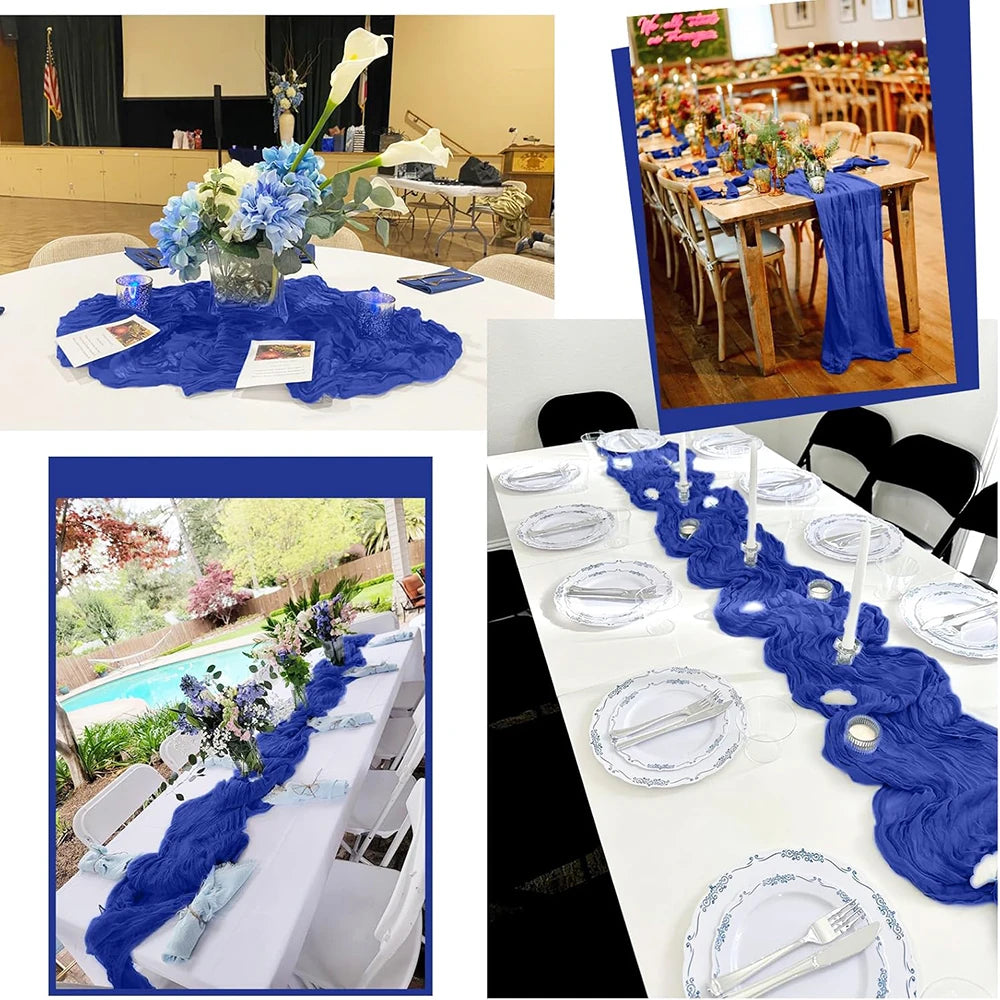 Royal Blue Cheesecloth Table Runner Boho Gauze Rustic Sheer Cheese Cloth Table Runner Wedding Party Birthday Baby Shower Decor