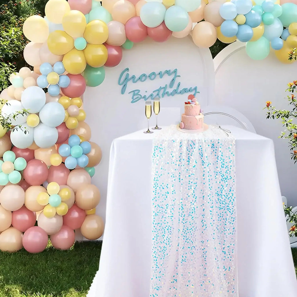 Glitter Iridescent Sequin Table Runner,Soft Wedding Dining Table Decoration For Bridal Baby Shower Girl Birthday Wedding Party