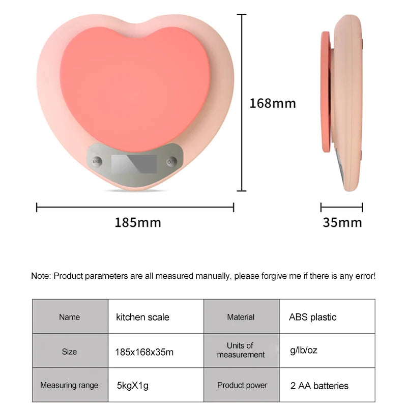 Bilancia da cucina digitale portatile a forma di cuore, rosa, precisione 1 g…