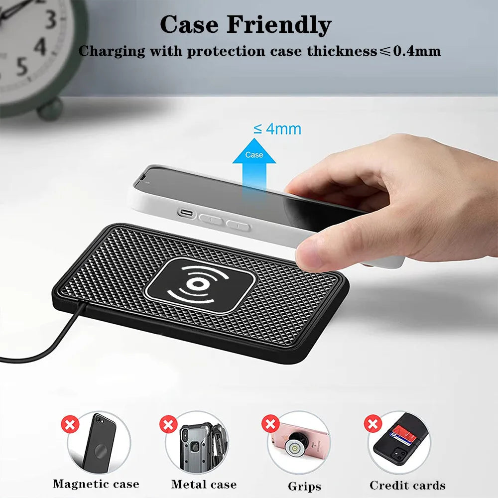 Caricatore wireless auto 15W per iPhone, Samsung, Xiaomi – Pad silicone