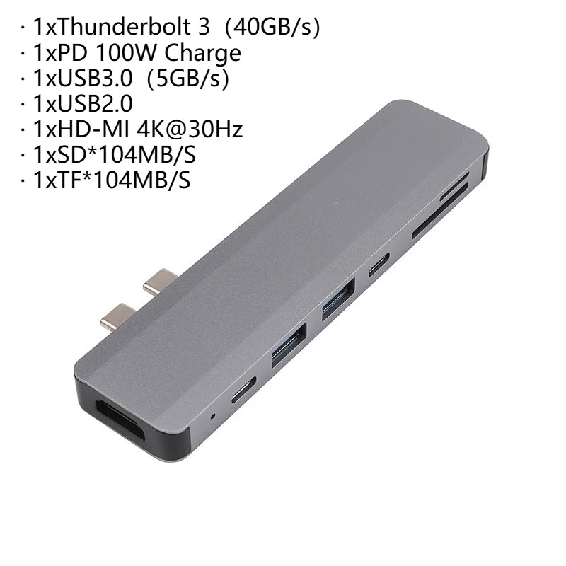 Hub USB‑C 3.1 con HDMI 4K, USB 3.0, lettore SD/TF e Power Delivery per MacBook