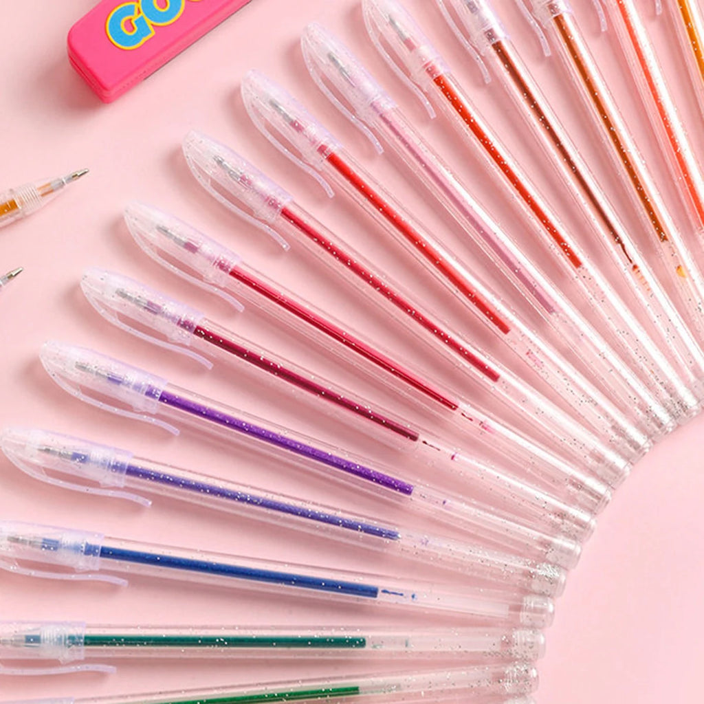 New Glitter Gel Pen Set 1.0mm Metallic Glitter Colors Ballpoint Pen Paper Cardstock Diary Drawing Marking Coloring DIY Art