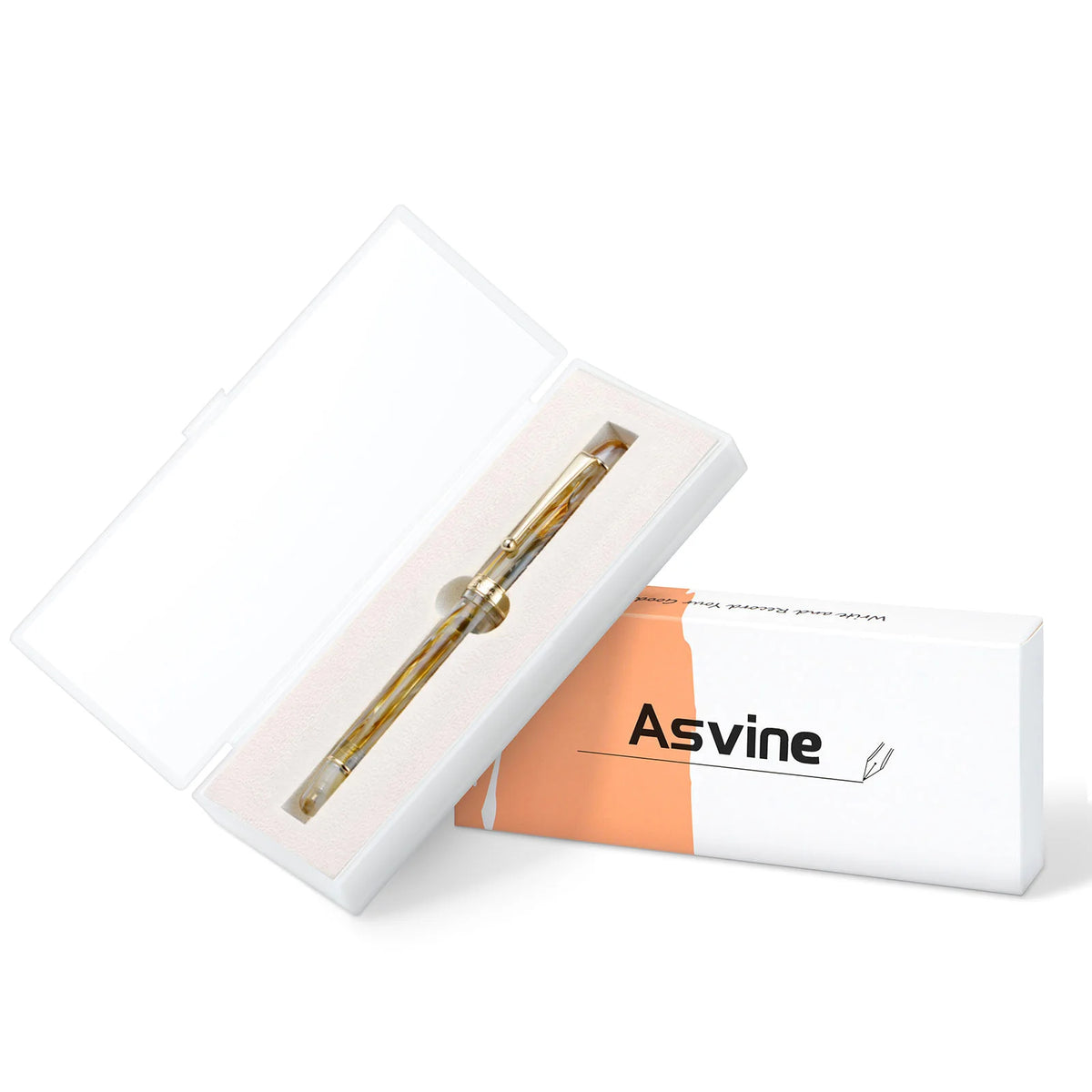 Asvine V126 Vacuum Filling Fountain Pen EF/F/M/ Stub 1.1 Nib, Transparent Brown/ Matte Gray, White Acrylic Writing Gift Set