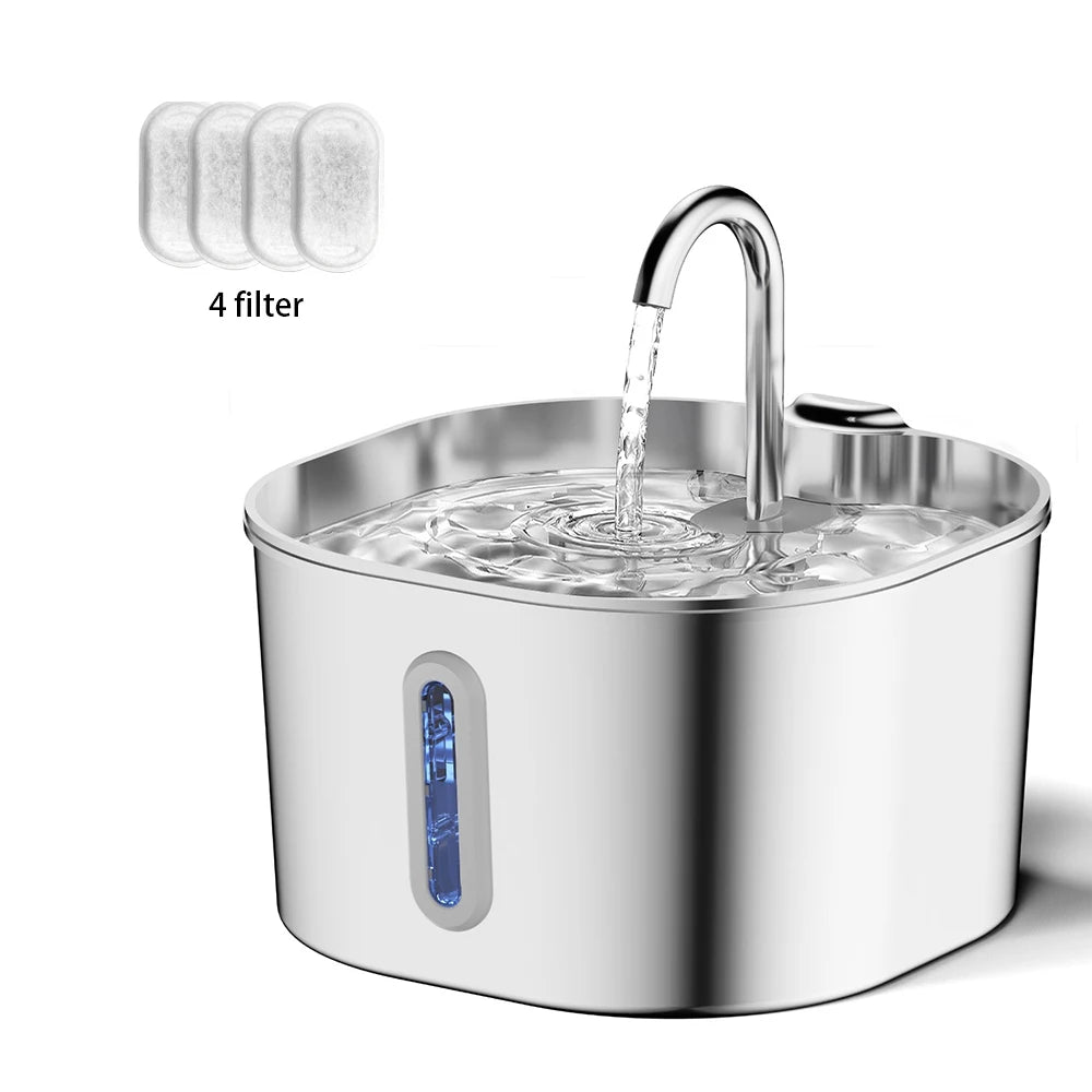 Fontana per Gatti Automatica 2.2L, Acciaio Inox, Pompa Silenziosa