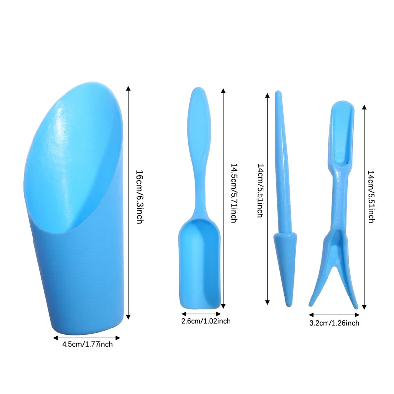 Set da 4 attrezzi in plastica per giardinaggio: pala, secchiello, cucchiaio e…