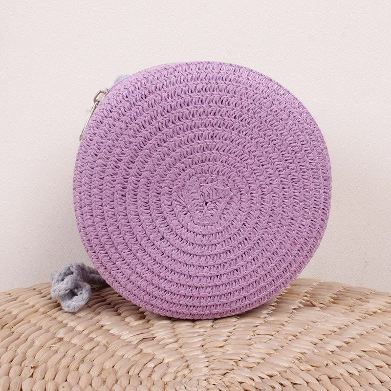 Borsa a tracolla rotonda in paglia intrecciata – stile boho per donna