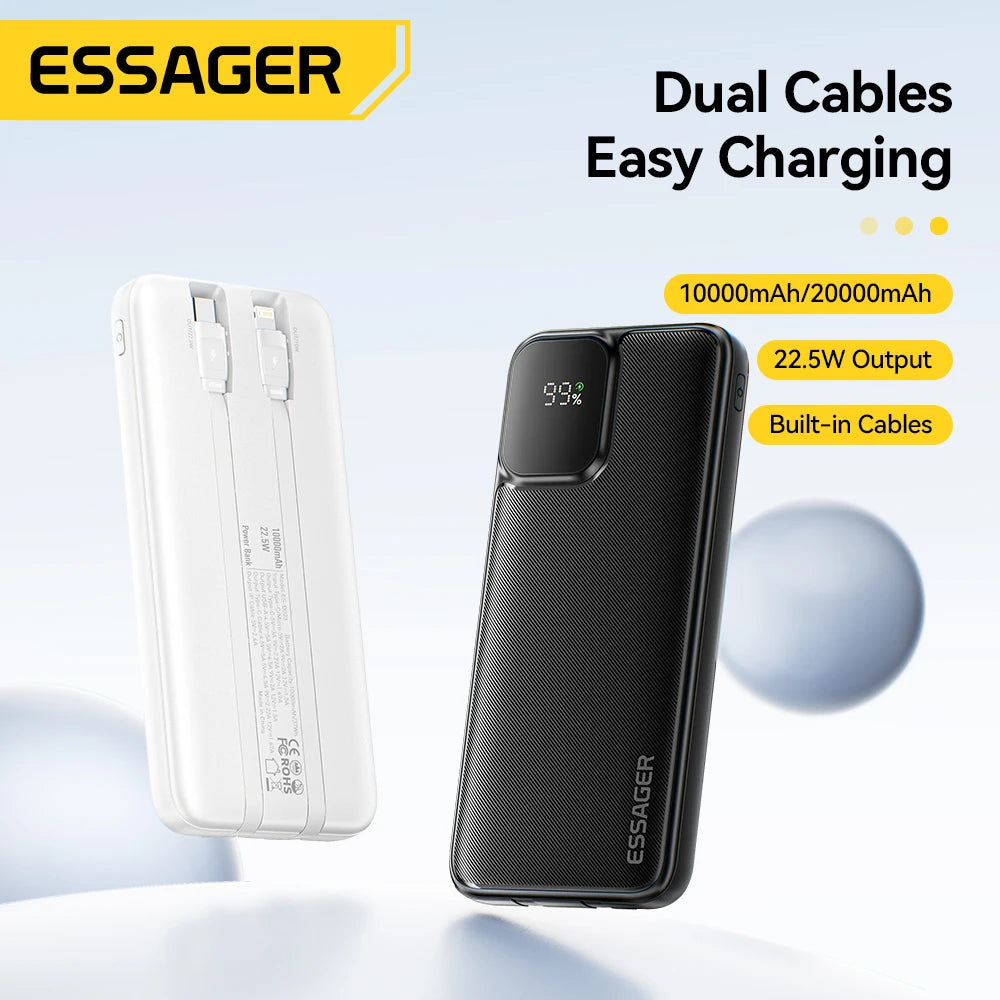 Power Bank Portatile 20000mAh Ricarica Rapida PD 22.5W con Cavi Integrati