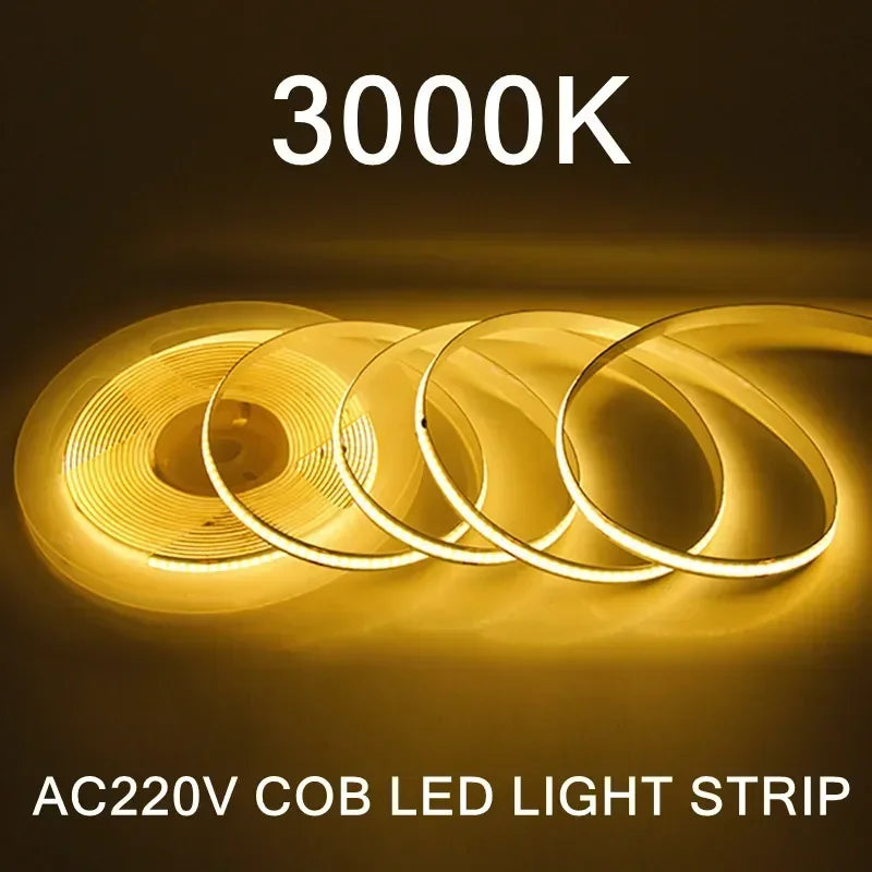 Striscia LED COB 220V 240 LED/m, luce bianca 3000-6000K, flessibile 5m