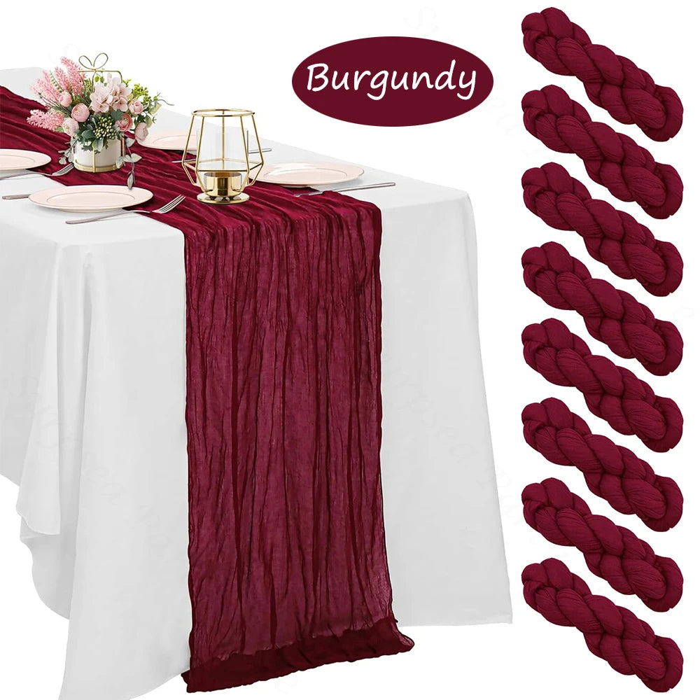 Runner da tavola borgogna in garza – Stile boho per matrimoni, shower e feste