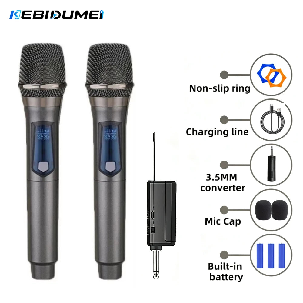 Microfono wireless UHF a 2 canali per karaoke, canto e presentazioni
