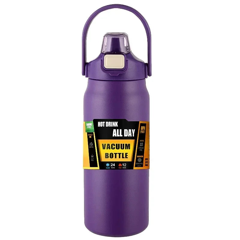 Thermos in acciaio inox 304, borraccia termica con cannucce e apertura a click