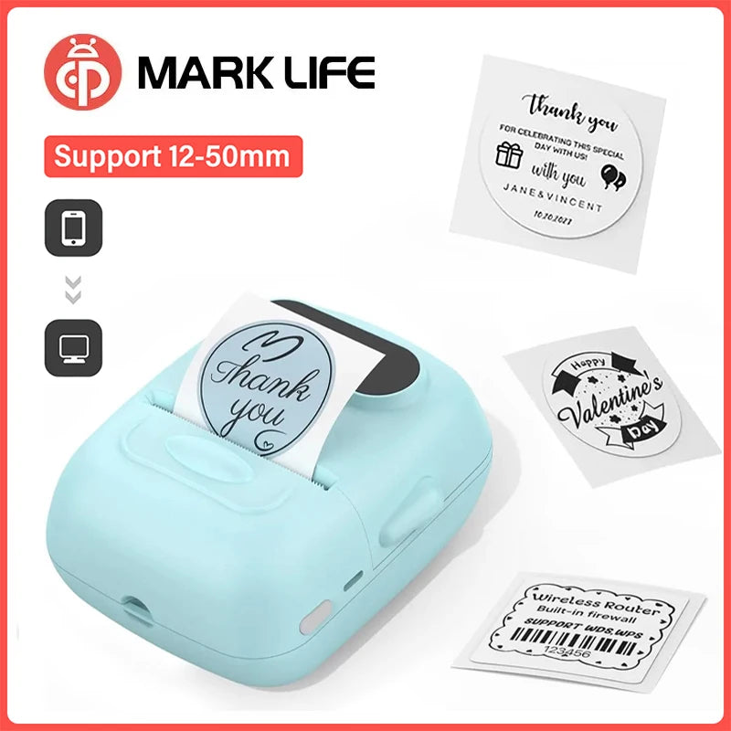 Stampante termica portatile Mini, stampa etichette 12‑50 mm via Bluetooth
