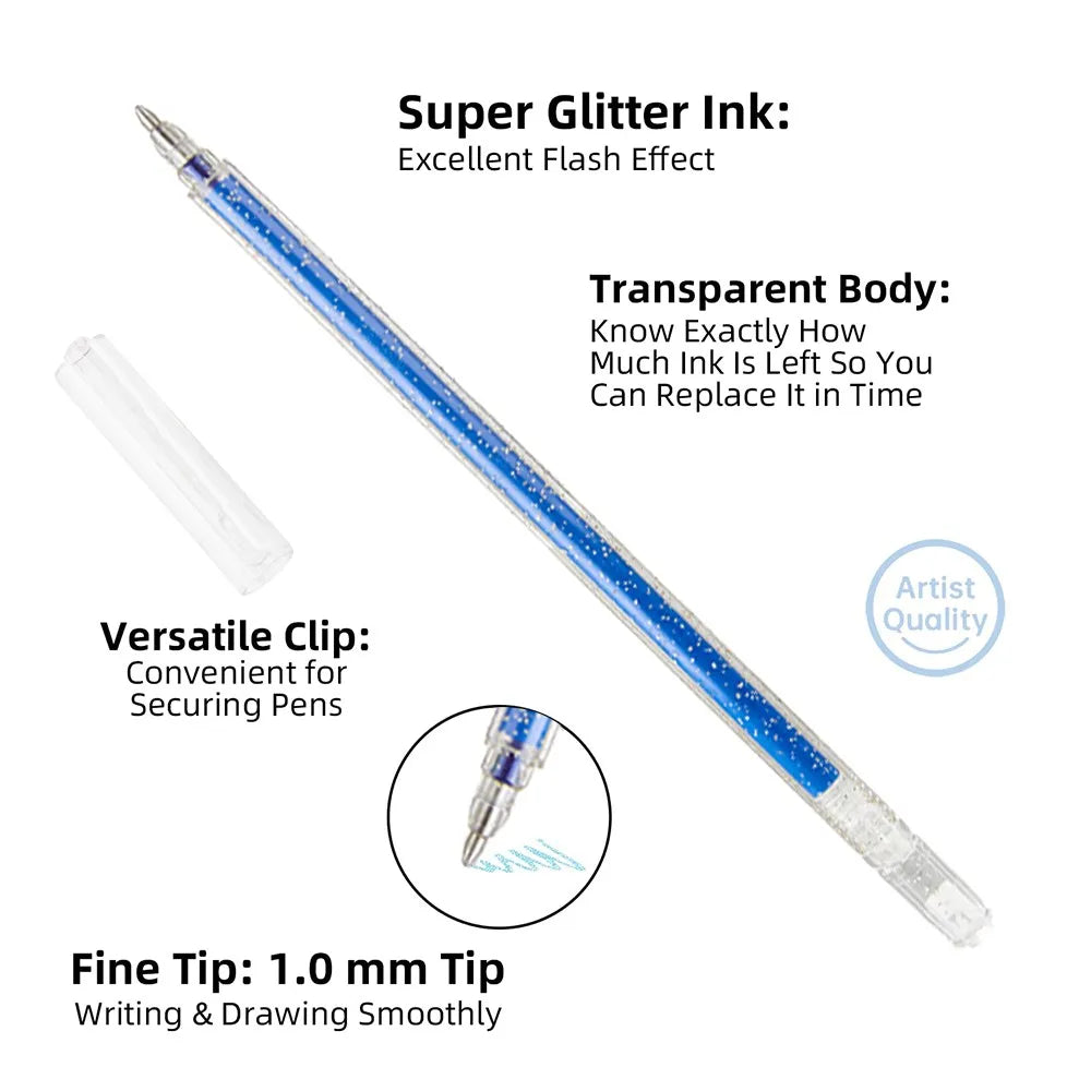 Penna gel glitter 0,2 mm – 8‑60 colori brillanti per carta, diario e arte DIY