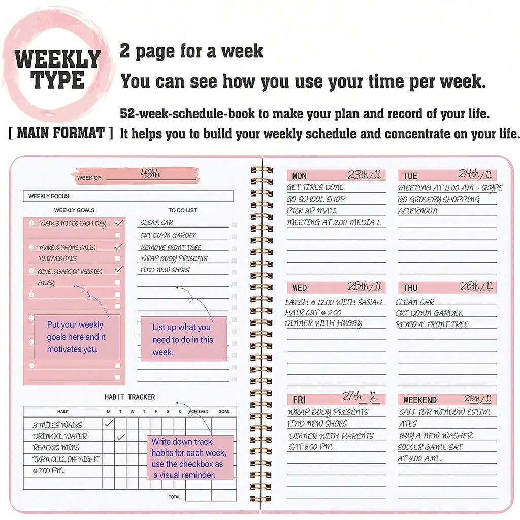 Planner A5 52 settimane - Agenda giornaliera non datata con PVC