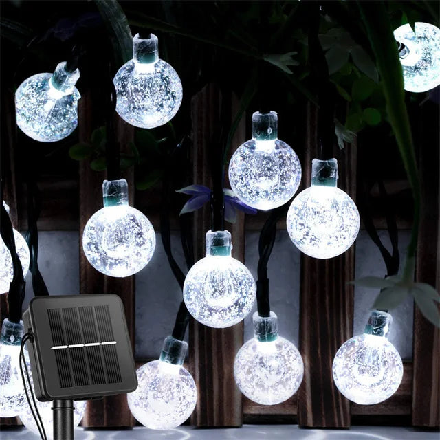 Luci a filo solari da giardino 200 LED globo cristallo, 8 modalità, impermeabili