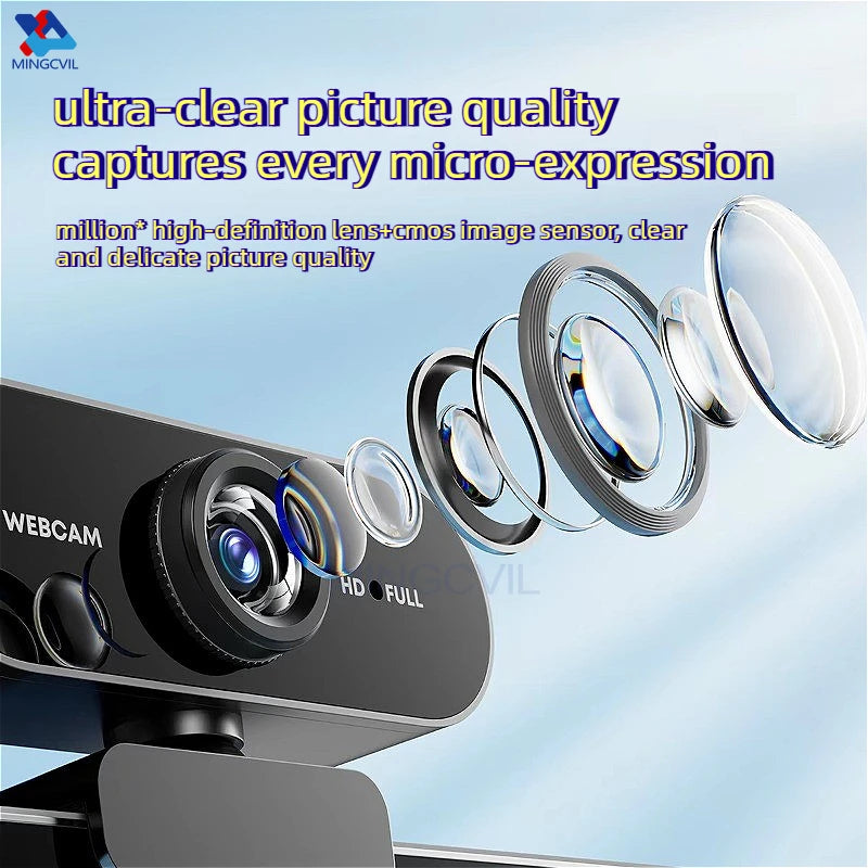 Webcam Mini HD 1080p con microfono USB Plug‑and‑Play per videochiamate