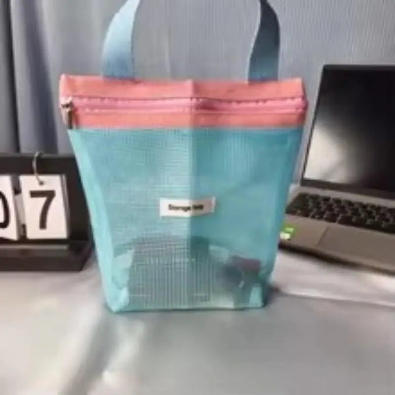 Borsa cosmetica pieghevole in rete, colore vivace, tascabile da spiaggia