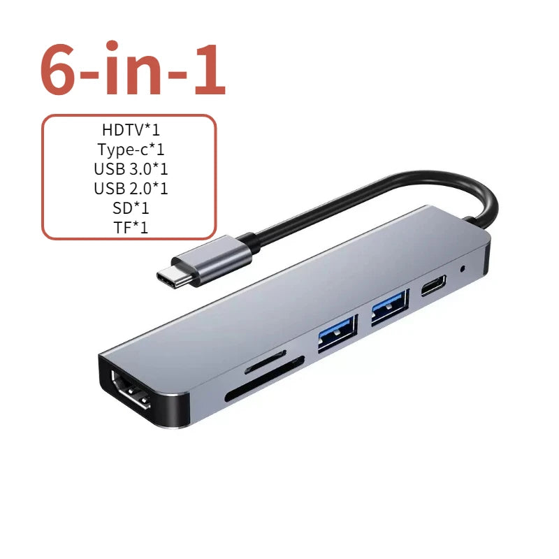 Hub USB‑C 4K HDMI con ricarica PD, USB 3.0/2.0 e slot SD/TF – 5 porte