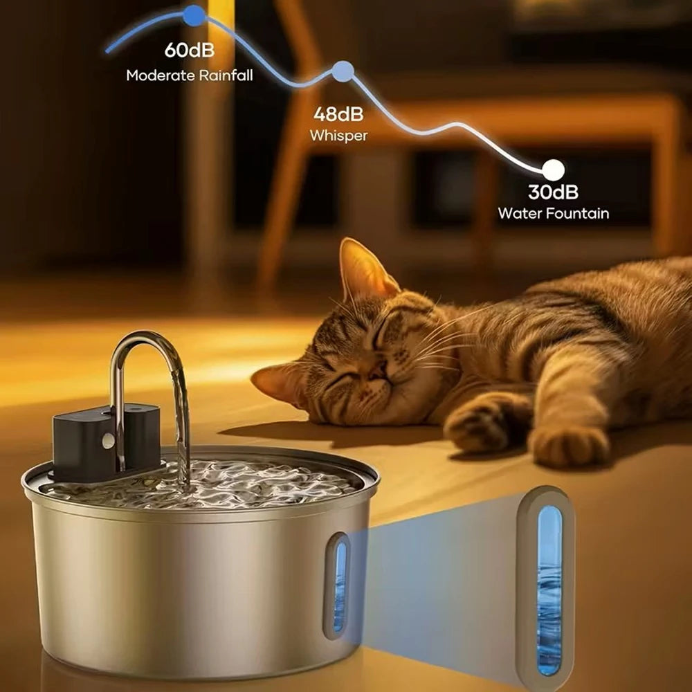 Fontanella per Gatti in Acciaio Inox 3,2 L con Batteria 4000 mAh e Filtrazione