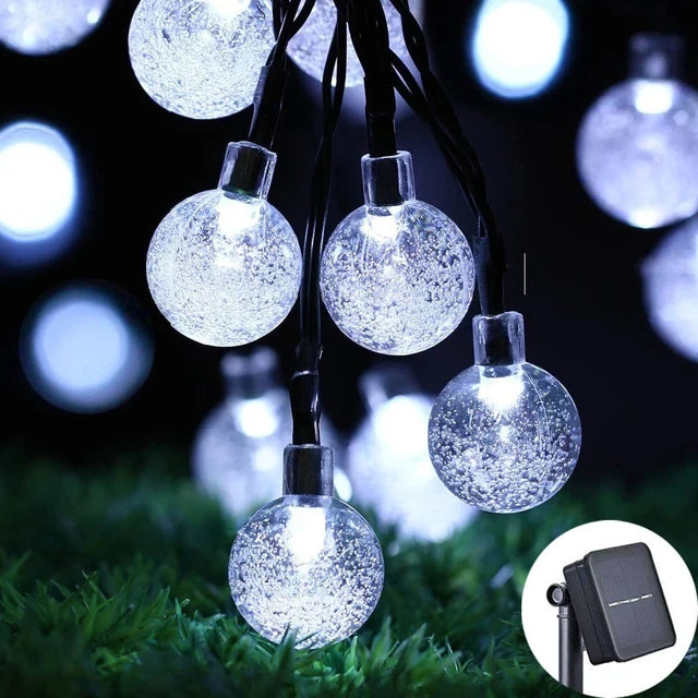 Luci Solari a Catena con Sfere di Cristallo – 60 LED, 8 Modalità, IP65, 10 m