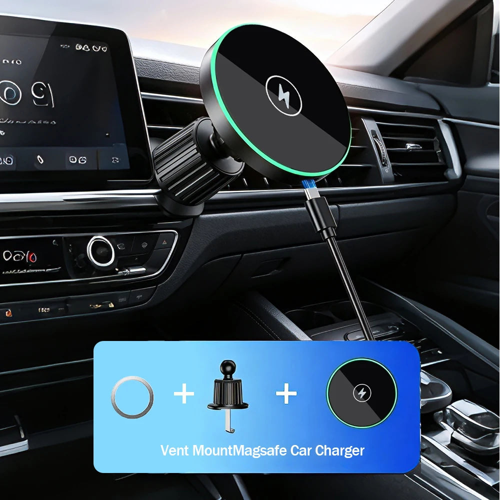 Caricatore wireless magnetico 30W per auto con LED, per iPhone 12‑17 Pro Max